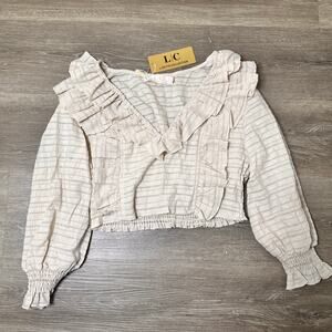 L | C Beige Peasant Top Cropped Ruffle Size Medium NEW WITH TAGS